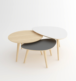 Trio de tables basses gigognes chêne et nuances de gris