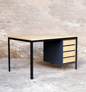 Bureau 4 tiroirs, métal et bois