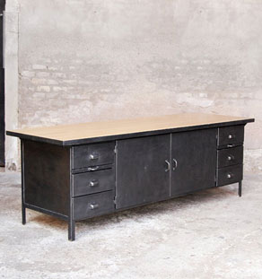 Comptoir, grand ilôt central, style indus, métal bois