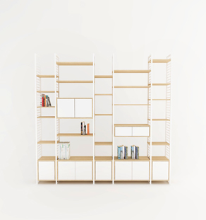 Etagère murale modulable composée d'étagères et de caissons