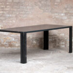 Table manger métal, style industriel, grande gris anthracite, ancien, patine, légère, fine