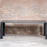 Table manger métal, style industriel, grande gris anthracite, ancien, patine, légère, fine