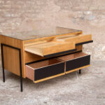 Comptoir ancien bois magasin boutique optique caisse clair tiroir