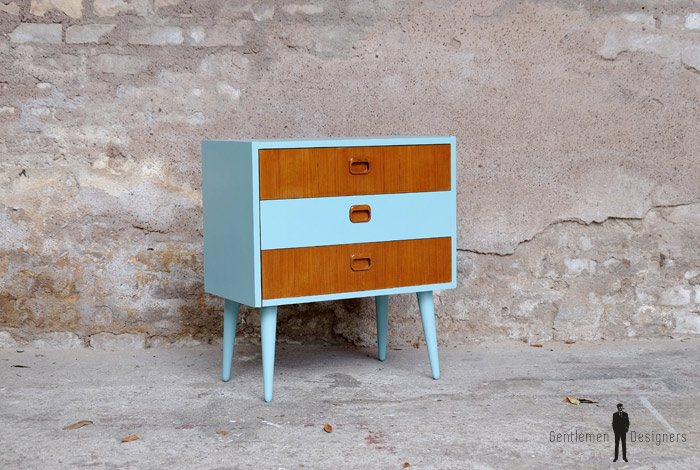 Bleu En Chevet Teck3 Tiroirs Vintage Scandinave AL43Rj5q