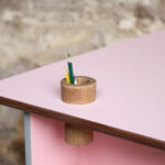 Bureau vintage enfant, rose et gris pieds compas