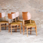 Lot de 6 chaises vintage scandinave teck et velours