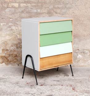 Commode vintage fifties, 4 tiroirs, chene clair