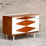 Commode vintage en teck, rénovée, graphique, motifs
