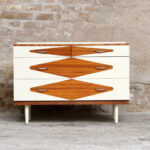 Commode vintage en teck, rénovée, graphique, motifs