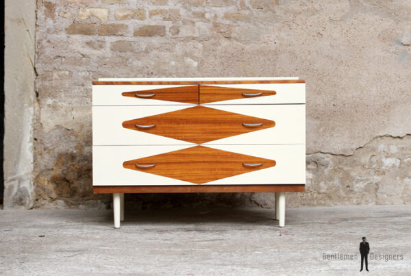 Commode vintage en teck, rénovée, graphique, motifs
