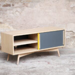 Meuble tv hifi made in france vintage sur mesure chene clair