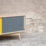 Meuble hifi tv made in france vintage sur mesure couleur porte coulissante chêne