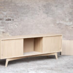meuble hifi tv bois chêne, made in France,portes coulissantes