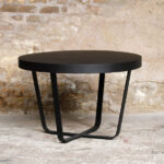 Table ronde vintage rénovée, Formica noir mat