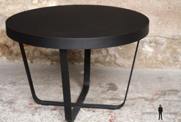 Table ronde vintage rénovée, Formica noir mat