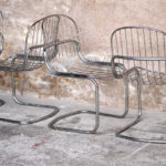 Lot de 4 chaises vintage année 70, métal chromé