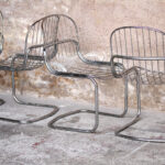 Lot de 4 chaises vintage année 70, métal chromé
