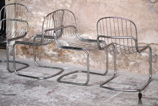 Lot de 4 chaises vintage année 70, métal chromé