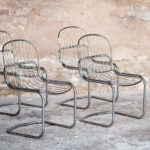 Lot de 4 chaises vintage année 70, métal chromé