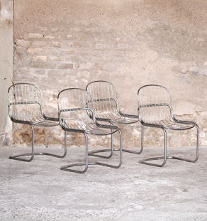 Lot de 4 chaises vintage année 70, métal chromé