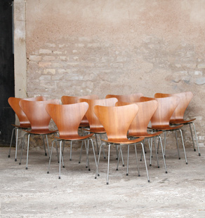 10 chaises vintage scandinave teck, Fritz Hansen, Jacobsen, n°7