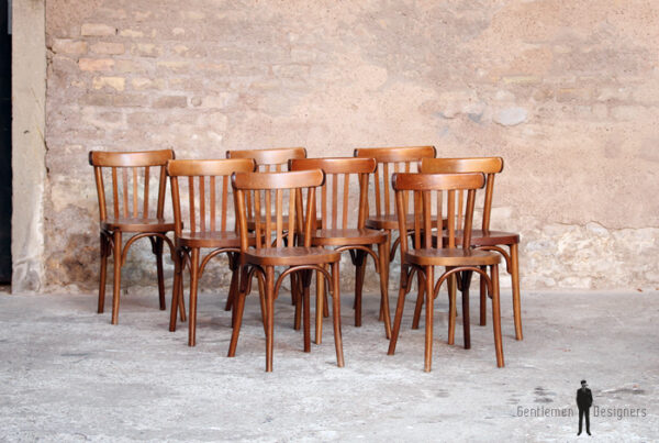Lot de 8 chaises bistrot baumann en bois, dossier barreaux
