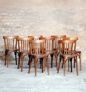 Lot de 8 chaises bistrot baumann en bois, dossier barreaux