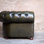 Chersterfield cuir vert capitonne fauteuil confortable vintage ancien
