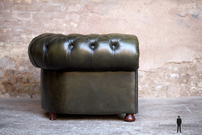 Chersterfield cuir vert capitonne fauteuil confortable vintage ancien
