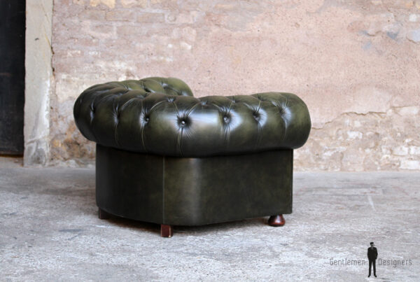 Chersterfield cuir vert capitonne fauteuil confortable vintage ancien