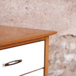 Paire de chevets vintage bois, scandinave, tiroirs blanc
