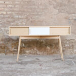Console entree meuble vide poche haut porte coulissante chine clair bois