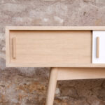 Console entree meuble vide poche haut porte coulissante chine clair bois