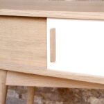 Console entree meuble vide poche haut porte coulissante chine clair bois