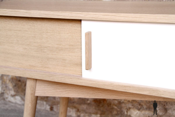Console entree meuble vide poche haut porte coulissante chine clair bois