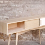 Console entree meuble vide poche haut porte coulissante chine clair bois