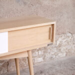 Console entree meuble vide poche haut porte coulissante chine clair bois
