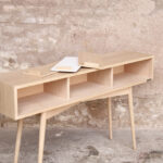 Console entree meuble vide poche haut porte coulissante chine clair bois