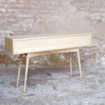 Console entree meuble vide poche haut porte coulissante chine clair bois