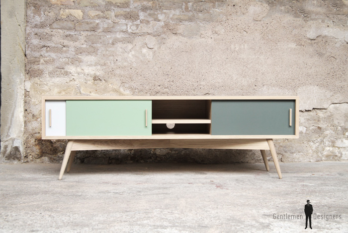 Meuble hifi tv bas vintage bois sur-mesure made in france