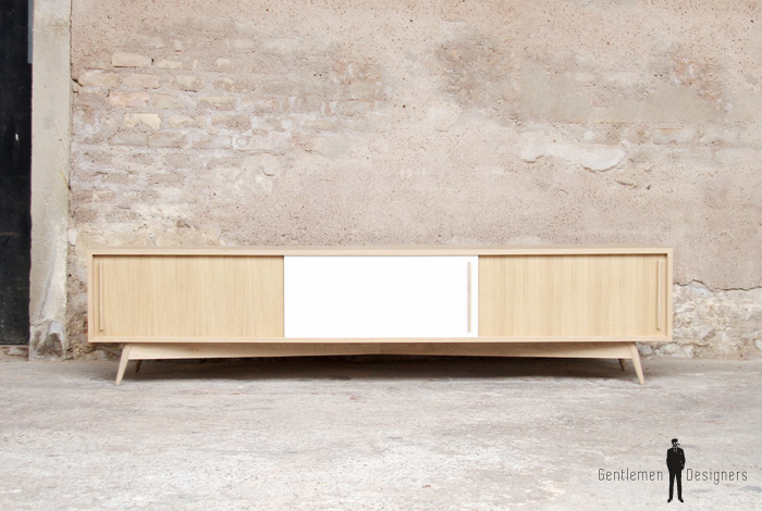 Meuble hifi tv grand bas vintage bois sur-mesure made in france