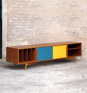 Meuble bas tv scandinave sur mesure made in france teck vinyle