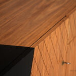 Meuble vintage en teck, style scandinave, motifs graphique noir