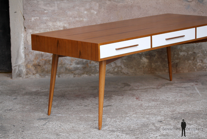 GRAND BUREAU MINISTRE - Bois - Teck, chene - sur-mesure, made in france, Meuble style vintage -