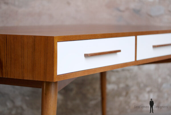 GRAND BUREAU MINISTRE - Bois - Teck, chene - sur-mesure, made in france, Meuble style vintage - tiroirs couleur