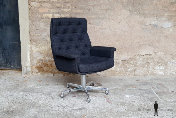 Fauteuil de bureau vintage en tissu, sur roulette, pivotant