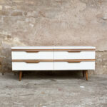 Meuble bas tv vintage scandinave teck, blanc