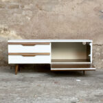 Meuble bas tv vintage scandinave teck, blanc