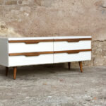 Meuble bas tv vintage scandinave teck, blanc