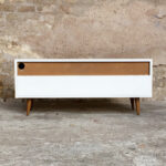 Meuble bas tv vintage scandinave teck, blanc